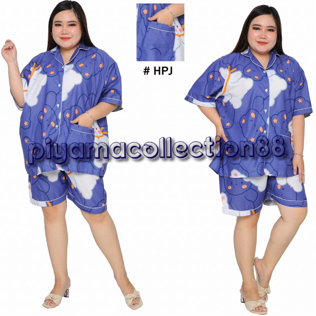 Piyama jumbo celana pendek/hotpant big size LD 130 / set baju tidur lengan pendek karakter cewek-HPJ/5L  TEDY NEVI