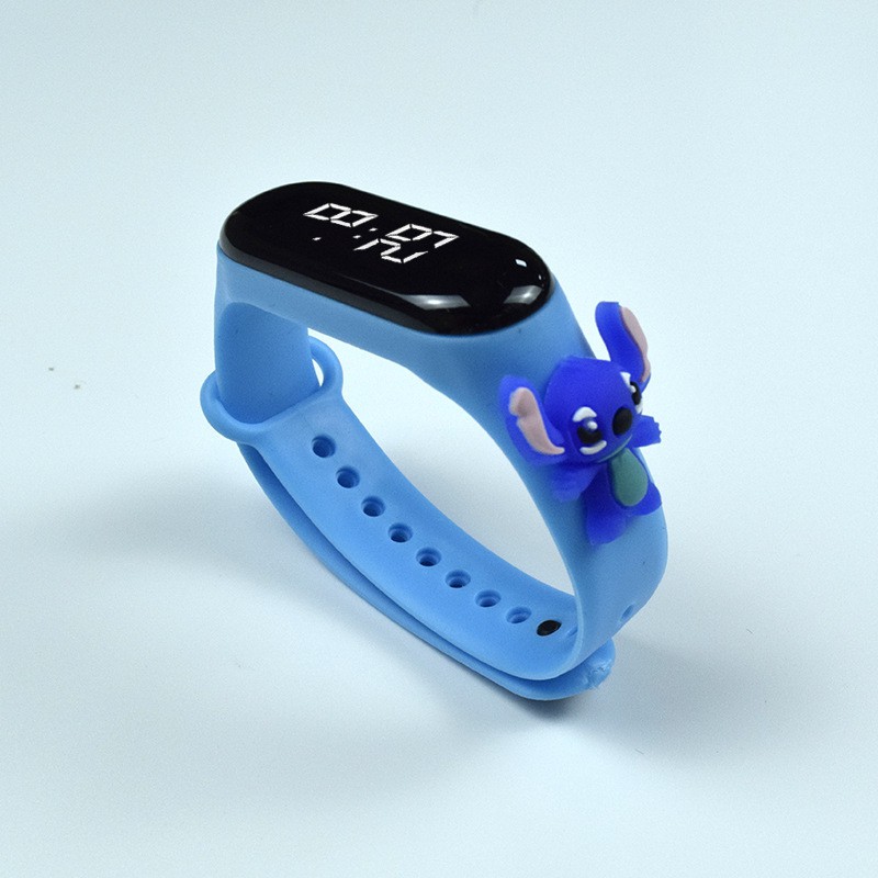 Jam Tangan Anak LED Digital display Elektronik Motif karakter kartun Lucu Murah-Stitch Biru