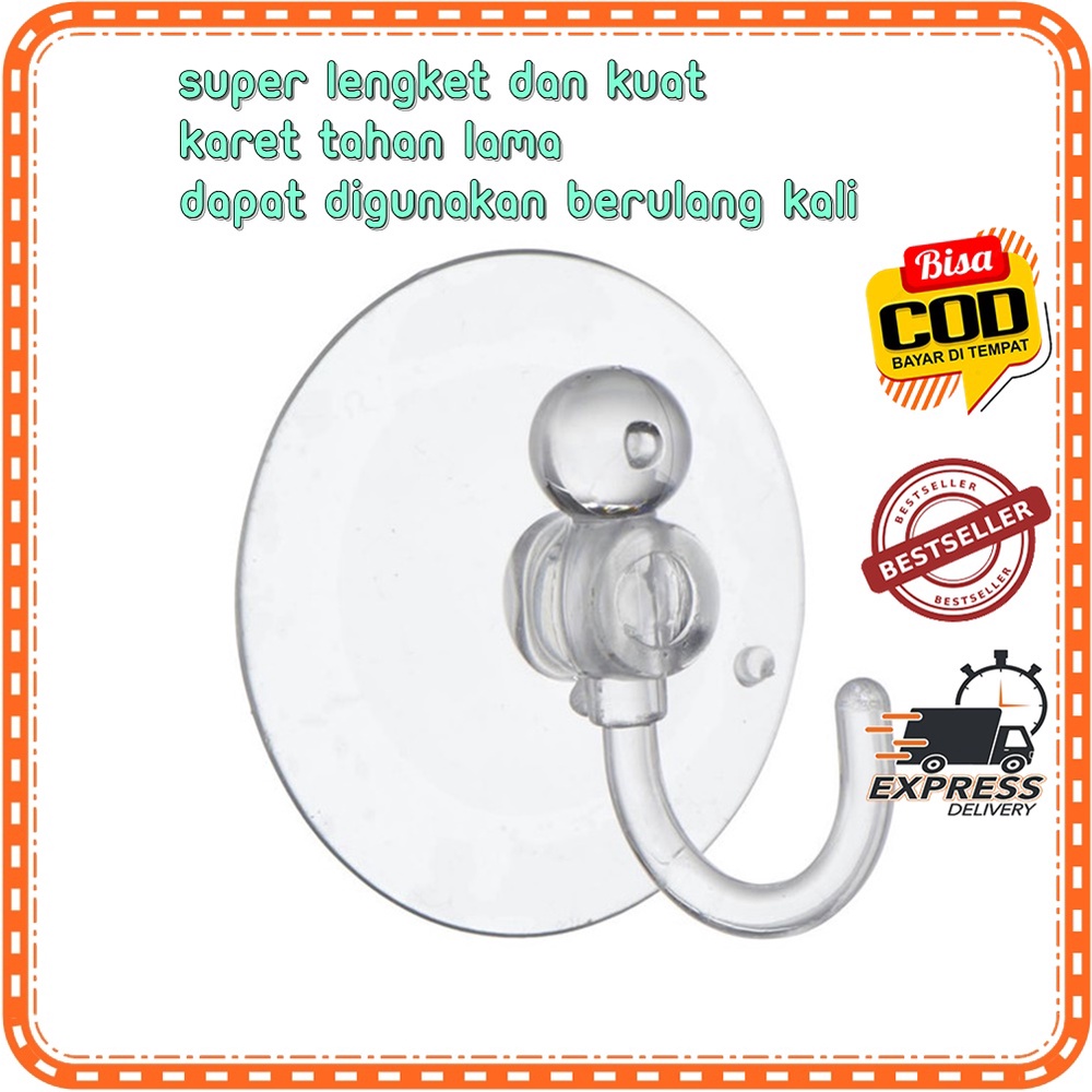 Kop Kaca 50mm 5cm cop Tempelan Karet Bening hook Cantelan Alat Kaitan 50mm 5cm / CANTOLAN BAJU CANTE