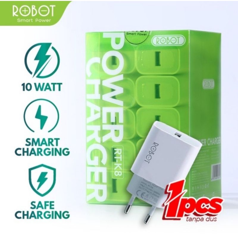 Robot RT-K8 2A 10W Small &amp; Portable Power Charger (Per 1Pcs) - Putih