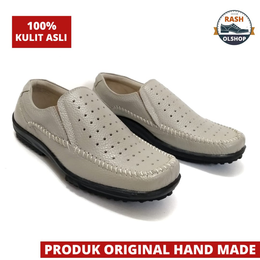 Sepatu santai pria bahan kulit asli mode kasuall slip on nyaman dipakai S015