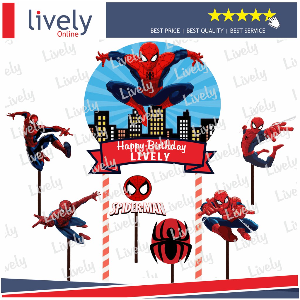 CUSTOM NAMA HIASAN KUE ULANG TAHUN CAKE TOPPER KARAKTER  HAPPY BIRTHDAY SPIDERMAN set