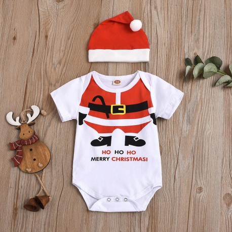 Jumper My First Christmas 2in1 HoHoHo Merry Christmas Ho Ho Ho Natal Romper set Hat 2in1 Baju Bayi Natal Santa Boneka Salju Santa's Little Helper Christmas Jumper Jumpsuit Santa Panjang Pajamas Babymaniashop-HoHo MerryChristmas