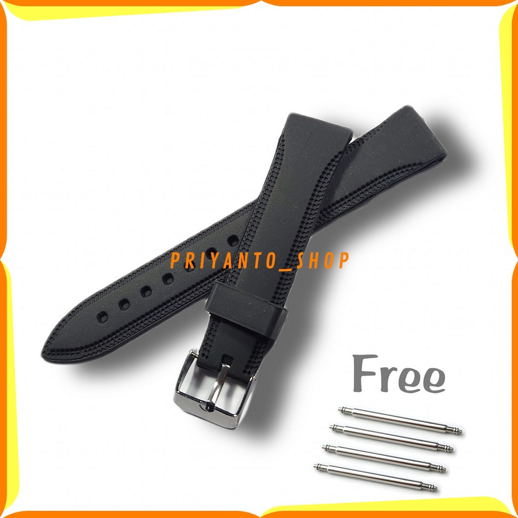 Tali Karet jam tangan 18mm Rubber Strap Hitam Import Bonus Pen