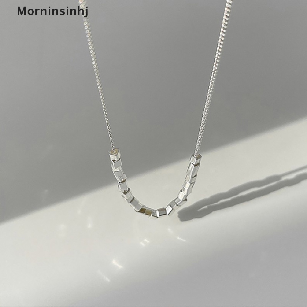 Mornin925 Sterling Silver Manik-Manik Persegi Kecil Rantai Klavikula Kalung Untuk Wanita Fashion id