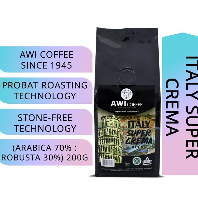 

[ COD ] Awi Coffee Italy Super Crema Blend For Cafe 200gr Biji/Bubuk PROMO SPECIAL Kode 323