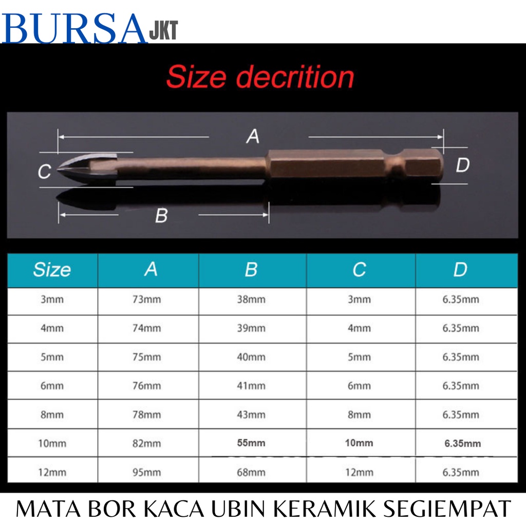 8 MM MATA BOR HEX KERAMIK KACATUNGSTEN DRILL BIT SEGIEMPAT