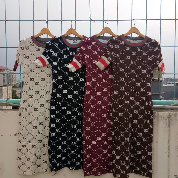 VAO Gucci Maxi Dress Bahan Rajut Import BKK Baju Wanita Murah