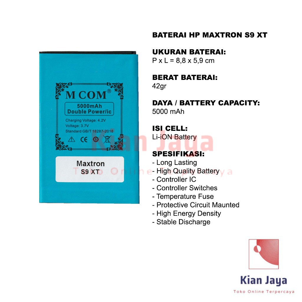 MCOM Baterai Hp Maxtron S9 XT Original Double Power Batre Batrai Battery Ori