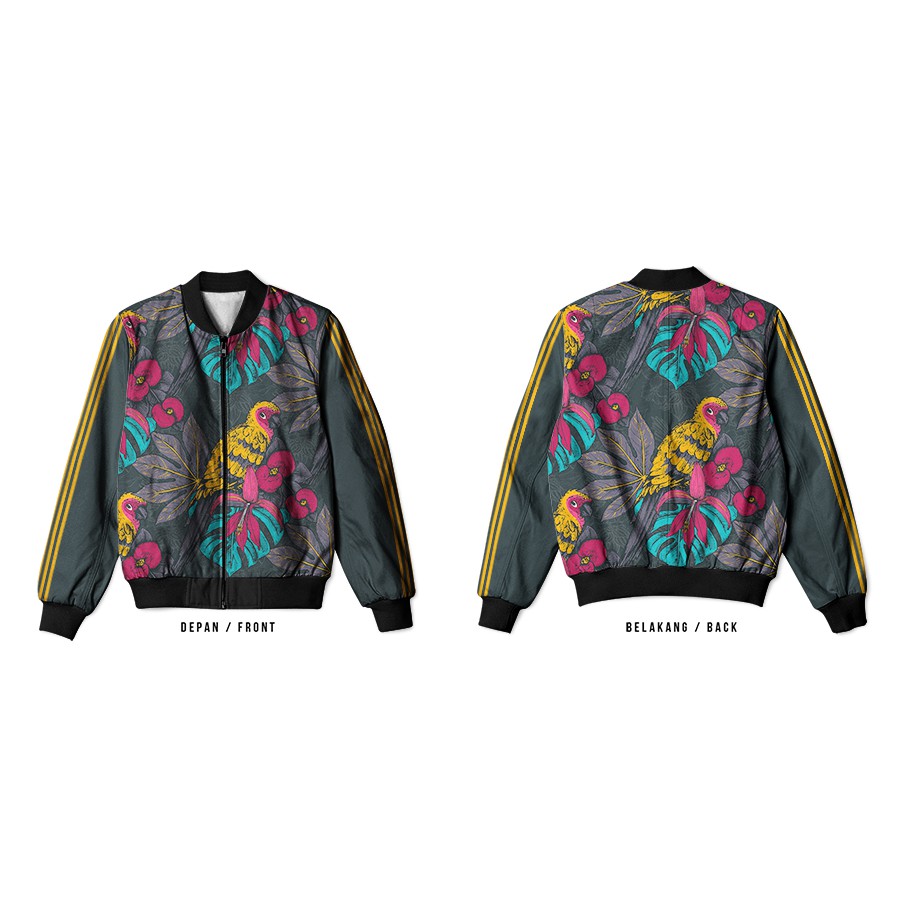 Jaket Bomber Pria Wanita Motif Woodland Flower Bunga Pattern Custom Fullprint