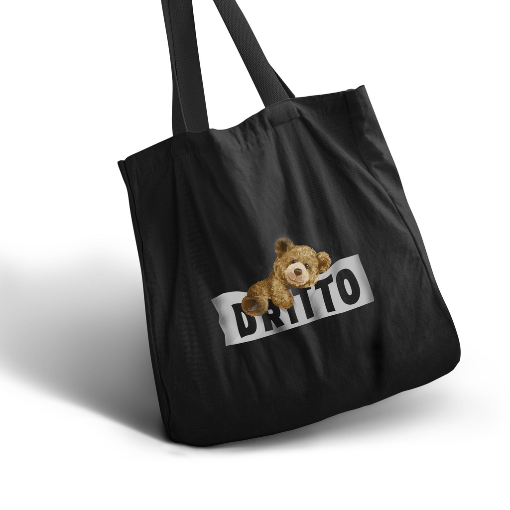 Dritto Totebag Kanvas - Tote Bag Unisex (Bear Sans) - Hitam