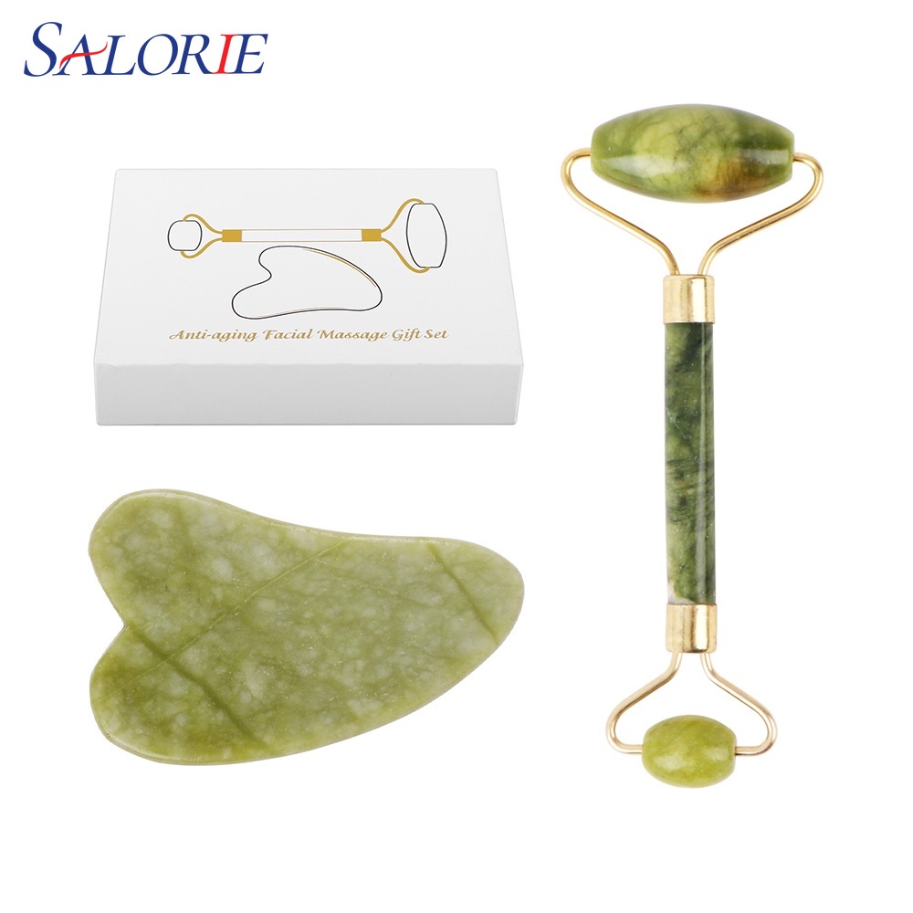 SaLorie Natural Massage Roller + Gua Sha Board with Box Face Lifting Massager Tool Wrinkle Removal Facial Massagers face lifting Slimming P00009