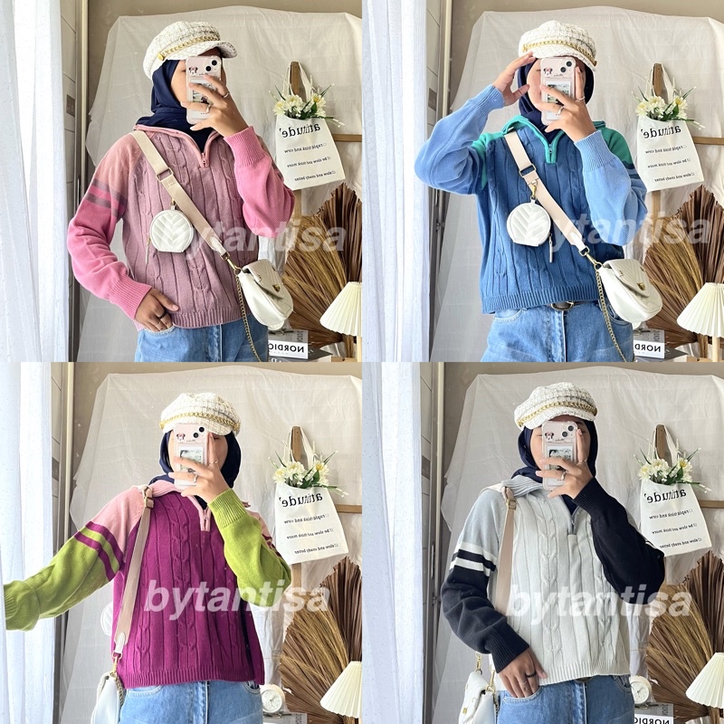 SWEATER RAJUT CABLE MURA KOMBINASI ZIPPER NEW PRODUCT