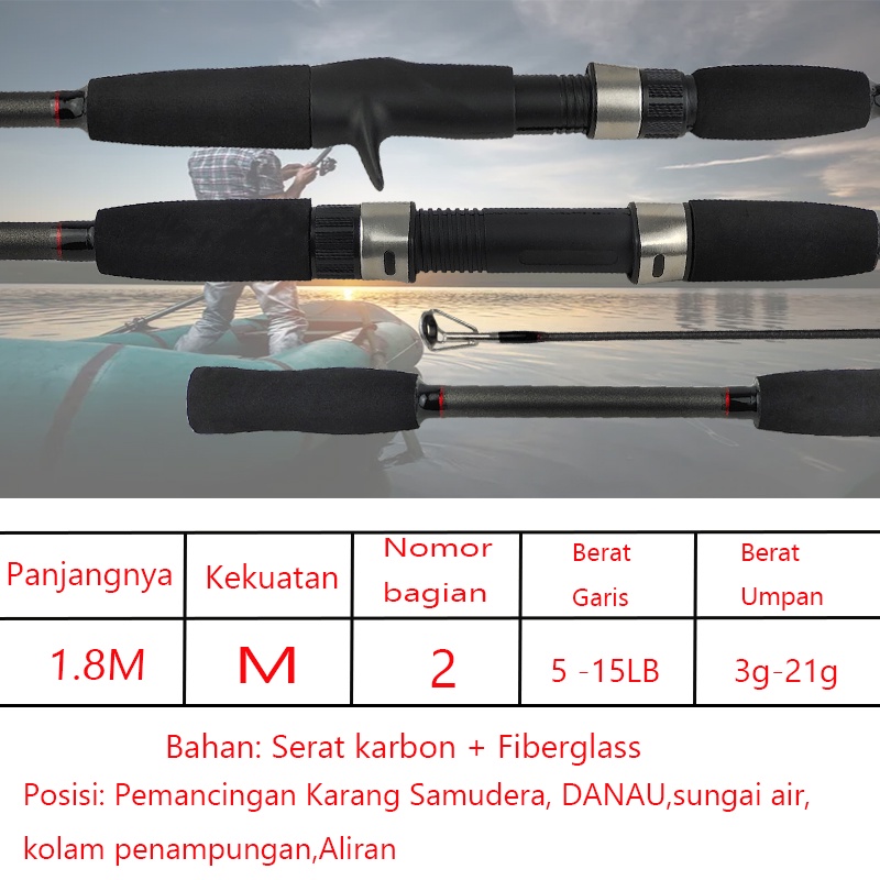 Ul Spinning BC Casting Baitcasting Max Drag 10 kg Fiber Solid Joran Pancing Bahan Karbon  Joran 180 cm Premium Murmer Kuat Straight Handle Spinning 2 Segments 1.8M Peralatan Memancing Stick Pancing / Alat Memancing Laut Fishing Pole Fishing Gaer