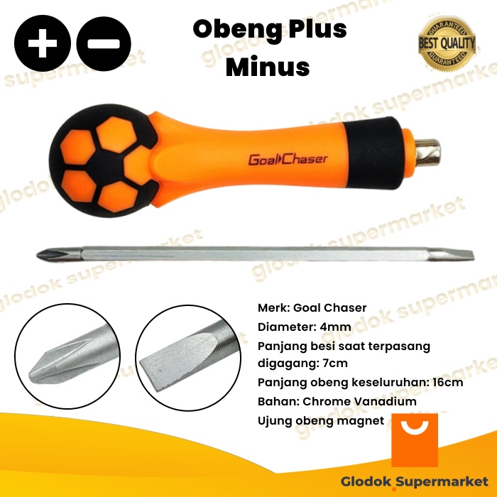 Obeng Bolak Balik Goal Chaser Panjang Besi 7cm Diameter 4mm Plus Minus Magnet 3 inch