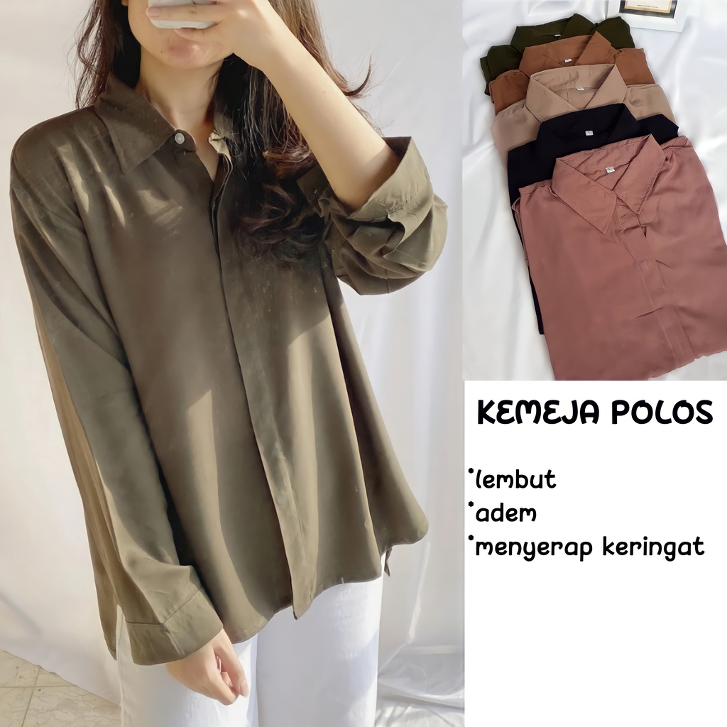 Baju Kemeja Polos Wanita Lengan Panjang Bahan Katun Rayon