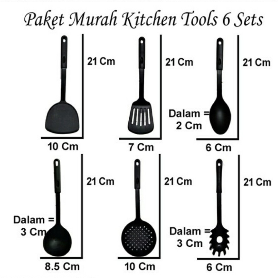 Alat Masak Spatula Set 6 - BLACK / Spatula Nylon Warna Hitam / Spatula Bagus Murah/ Spatula isi 6