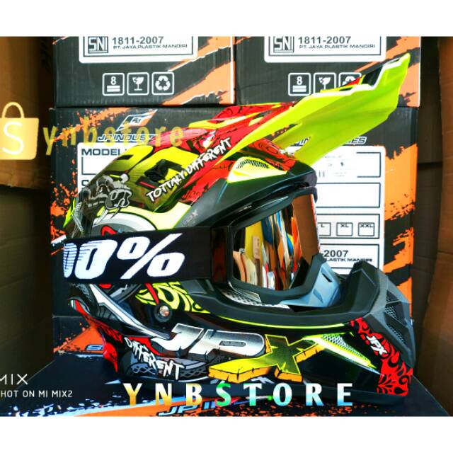 helm JPX moto Cross trail klx crf X16 ular cobra yellow kuning fluo gloss plus goggle 100%