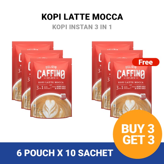 

✨COD✨ Caffino Kopi Latte Mocca Pouch [ 20gr x 10 sachets ] BUY 3 GET FREE 3