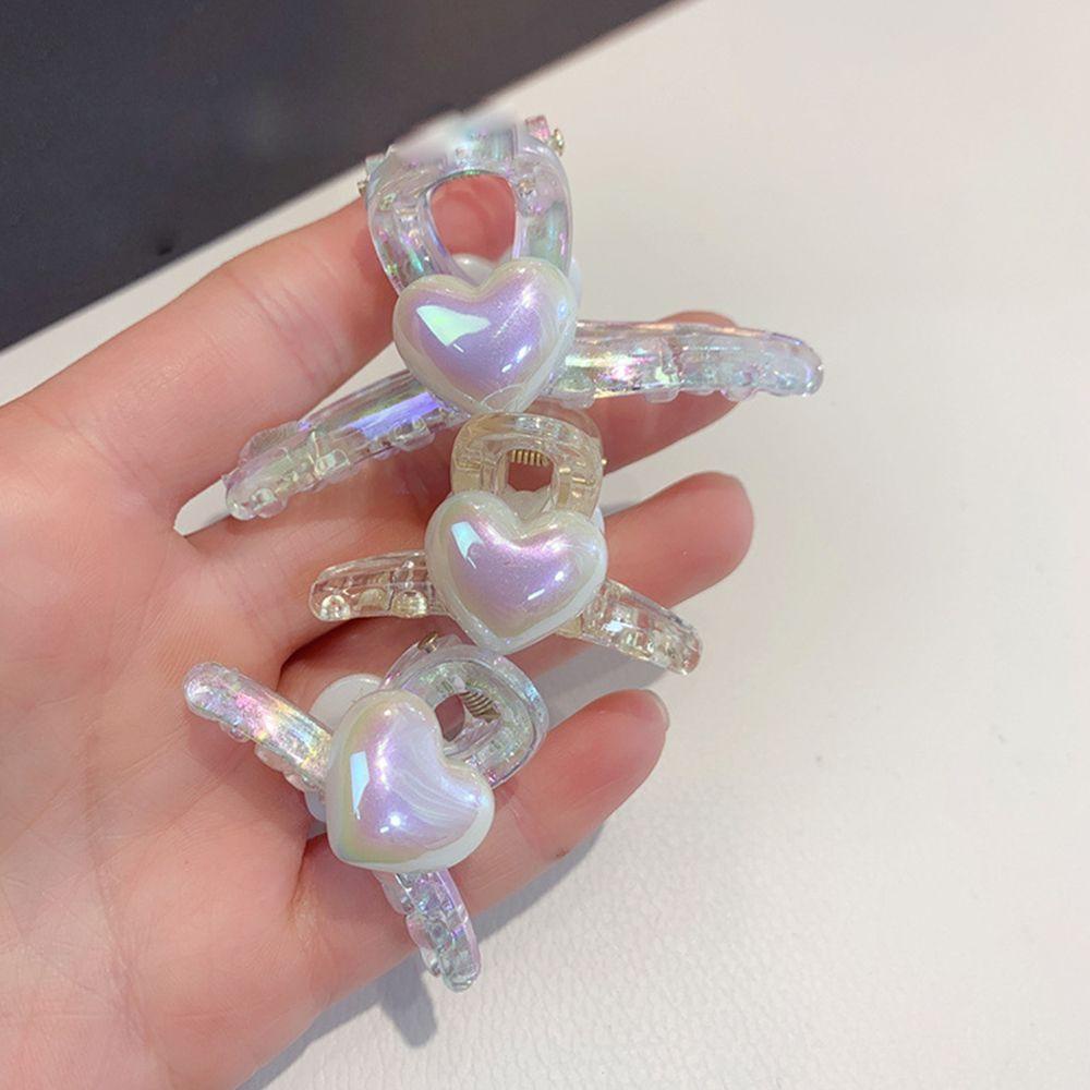 Needway   Small Hair Claw Lucu Unik Love Heart Shell Bead Shark Grab Clip Jepit Rambut Gaya Korea Akrilik