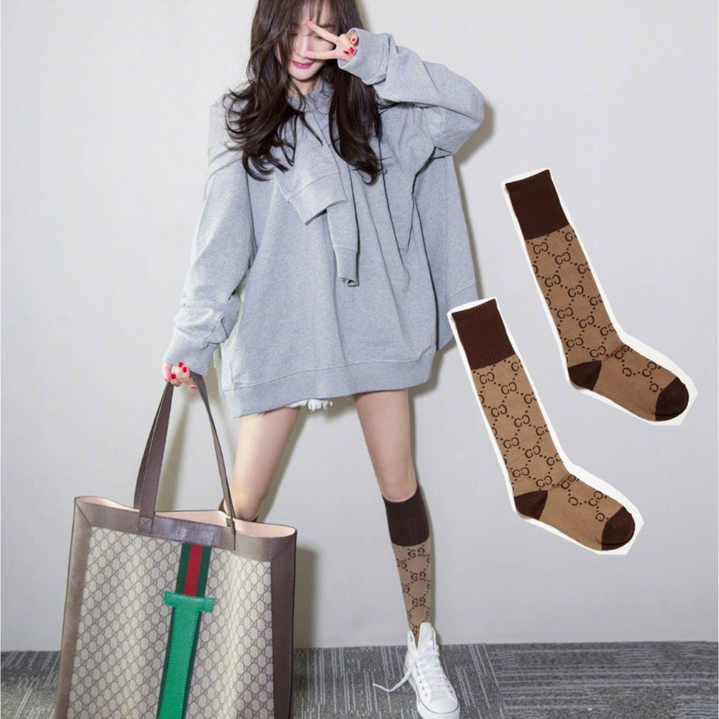 KK-57 kaos kaki wanita sebetis cotton tebal branded korea motif socks import jepang