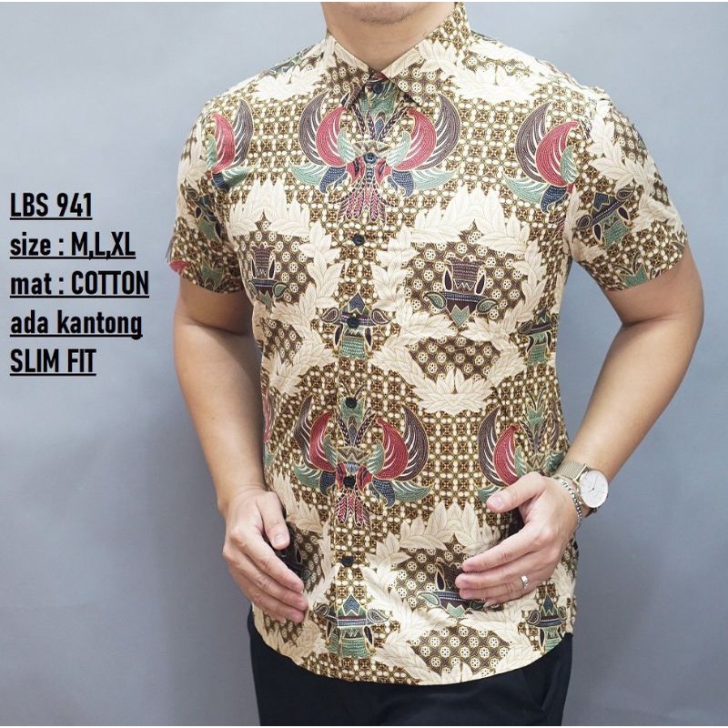 CBS768 HEM KEMEJA BATIK PRIA SLIM FIT BAJU LENGAN PENDEK COLIN DION