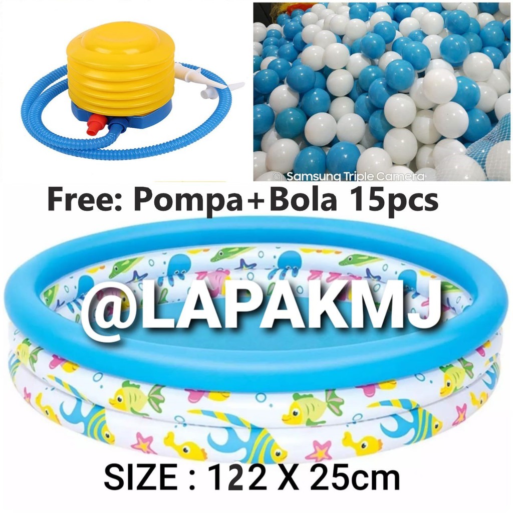 Bestway 51009 Kolam Renang Anak 122 x 25cm Free Pompa Injak+ Mandi Bola Biru Putih 15pcs