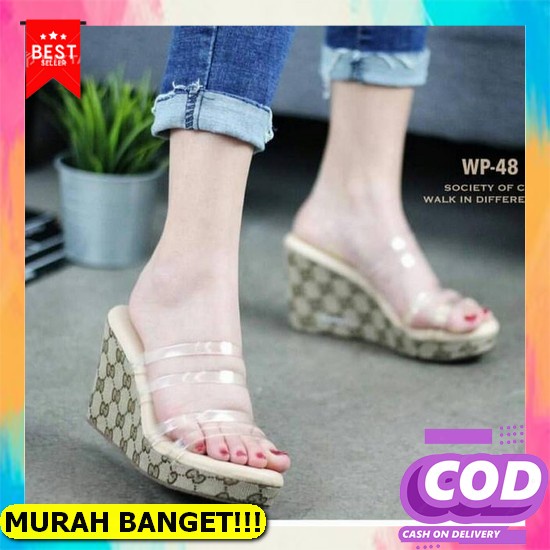 Sandal Wedges Heels Tali Murah Import Jelly Style V2A3 Elegand Selop Pesta Wanita Korea Casual Jepit