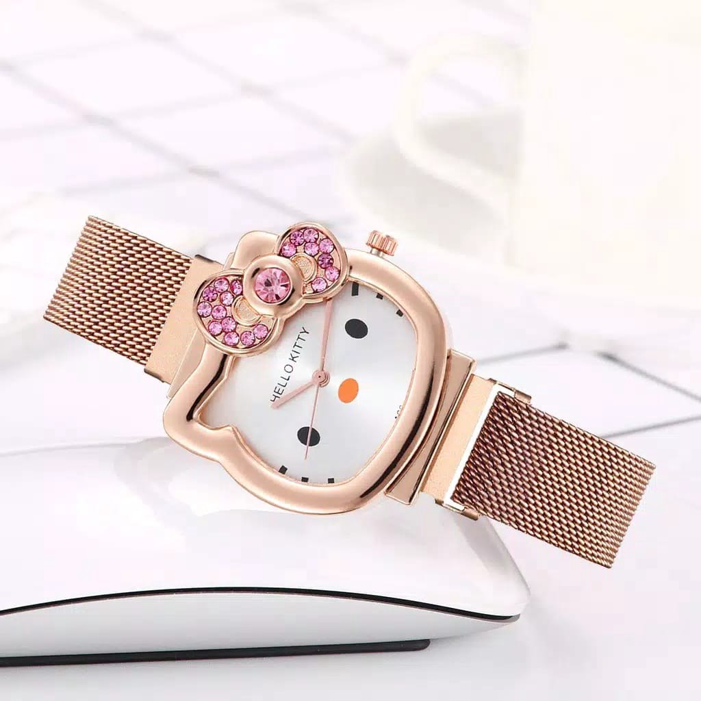 Jam Tangan Anak Anak Fashion Karakter Hello Kitty Strap Rantai Pasir Magnet