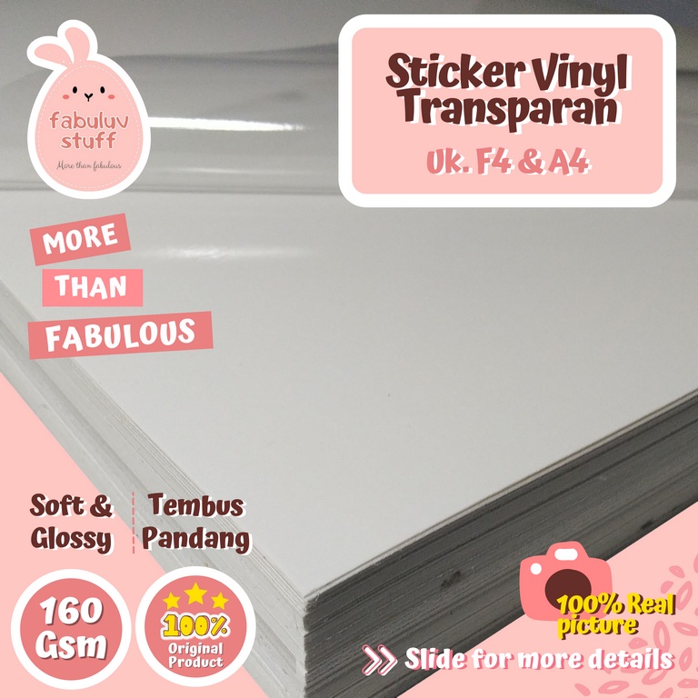 

Kertas Sticker Vinyl Transparant 160 gsm A4 F4