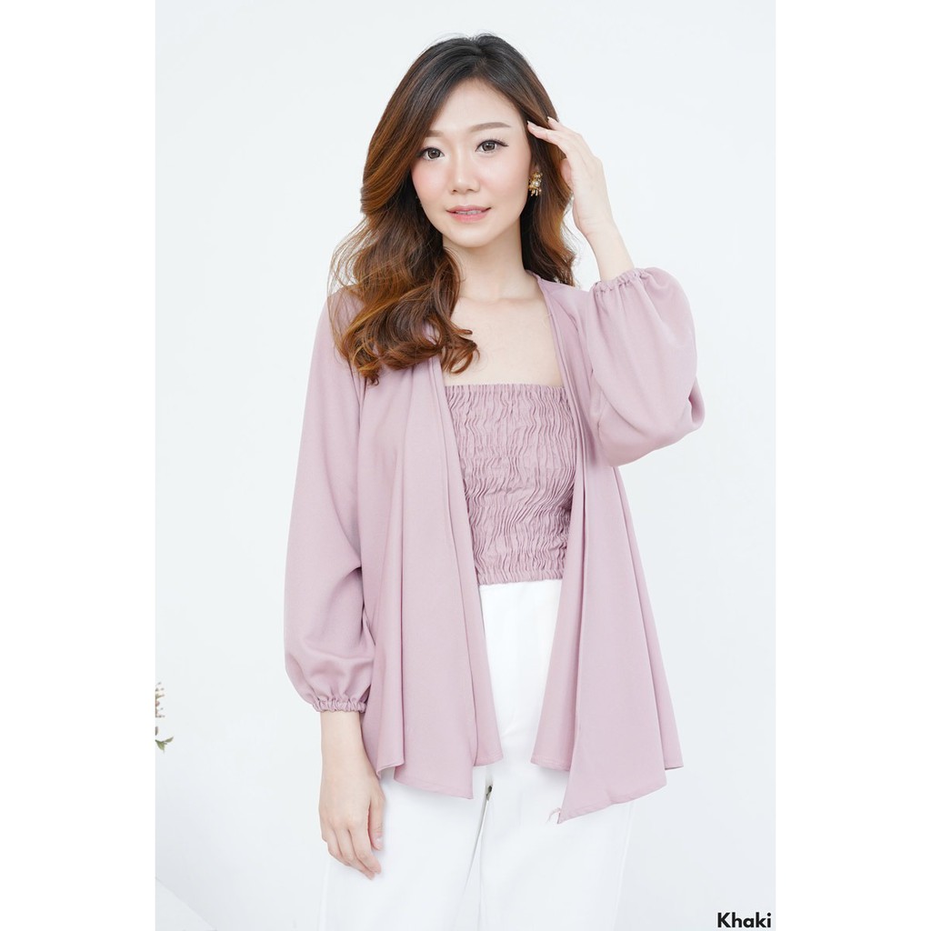 COTTONBELLS ATASAN CASUAL WANITA THERE TANKTOP SERUT + OUTER PLAID TOP ( LQ - B 11556 )-KHAKI