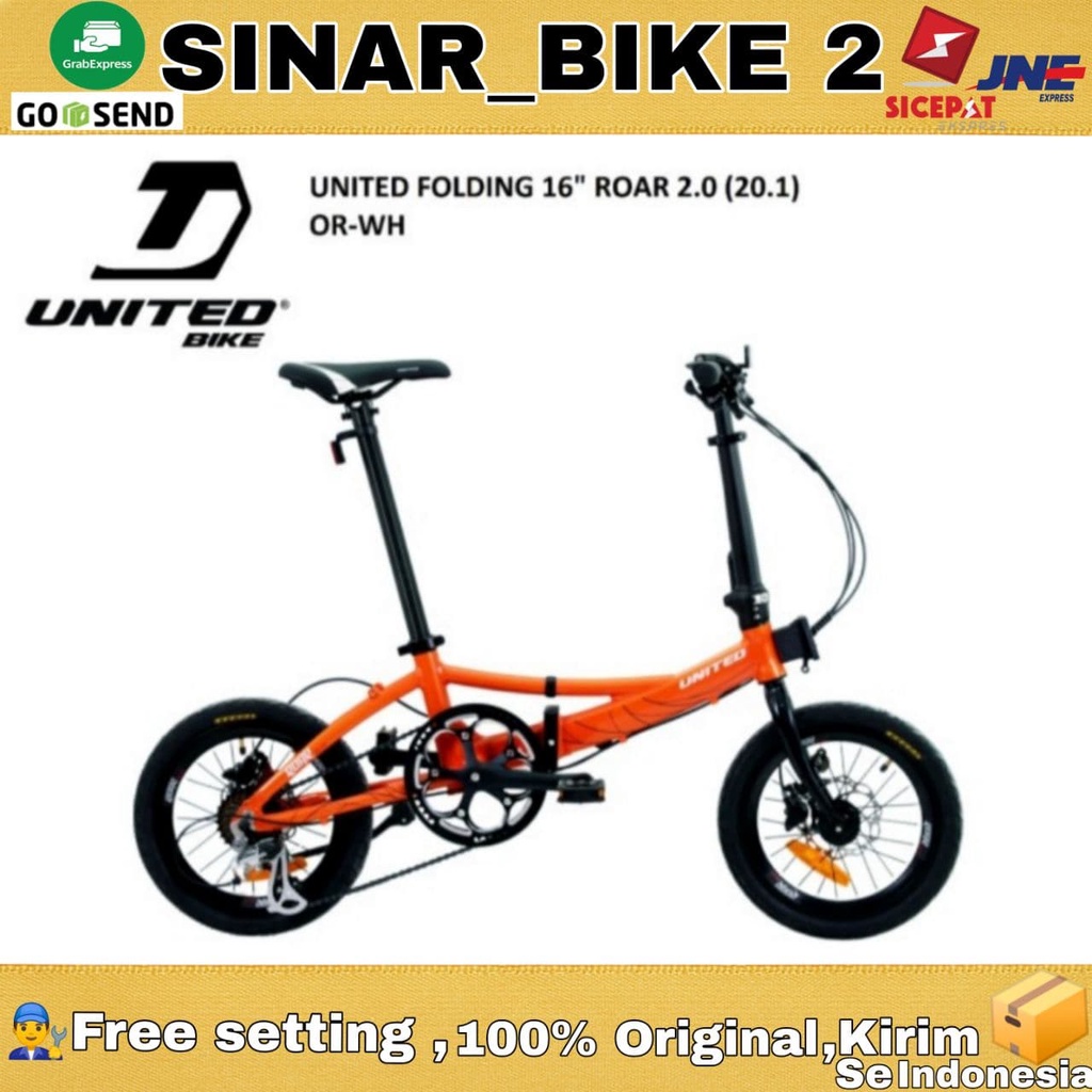 Sepeda Lipat 16 Inch UNITED ROAR 2.0 Frame Alloy 8 Speed Rem Hidrolik