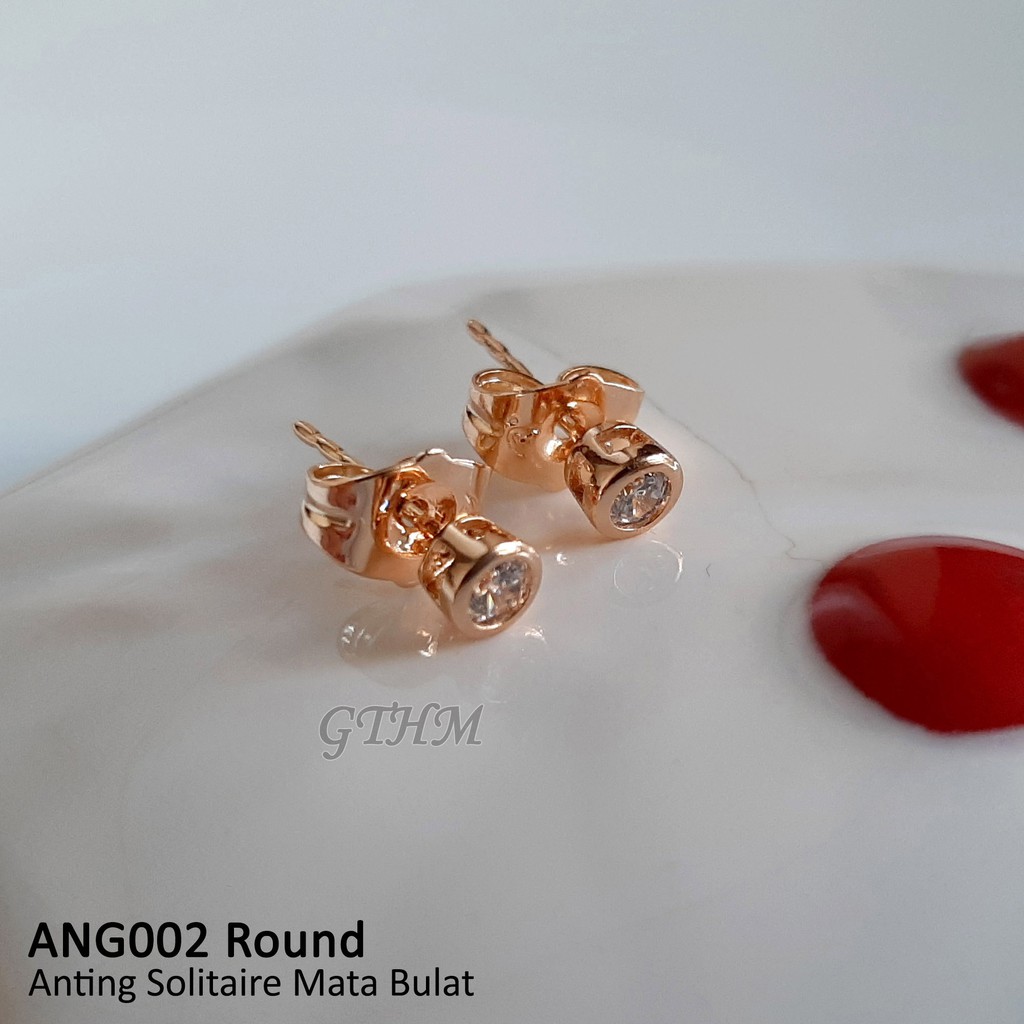 anting giwang tusuk bulat mata zircon diamond perhiasan lapis emas 18k xuping