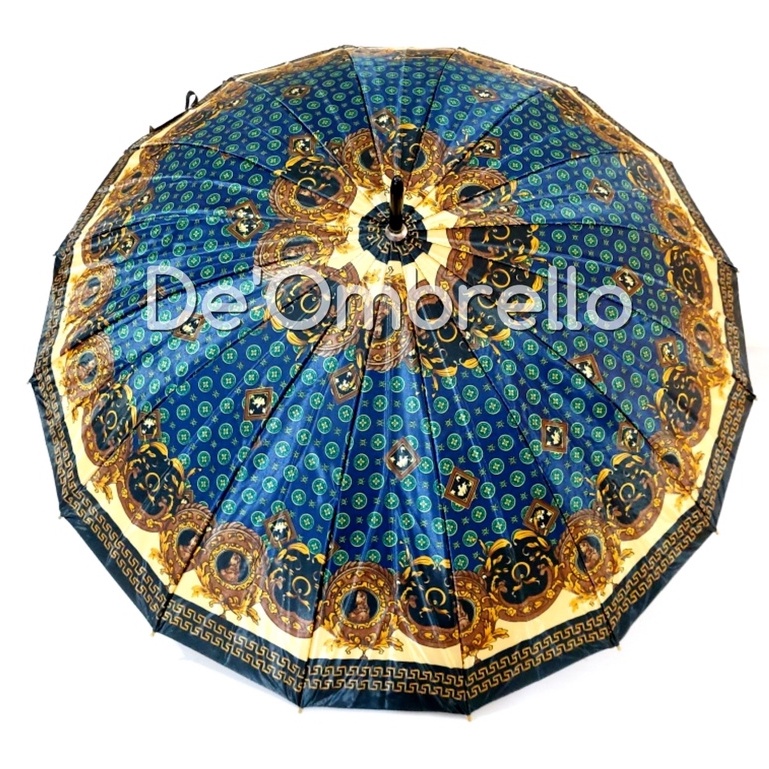 (066)Payung 16 Jari Bahan Saten Motif Batik Campur Handle Emas