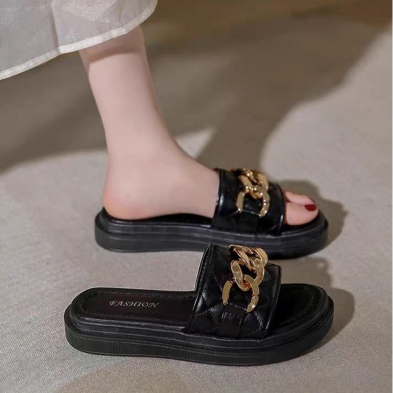 Sandal Fashion Wanita Import Terbaru NF2029 Korean Style Sandal Lalisa Selop Chain Kasual Premium Quality 01
