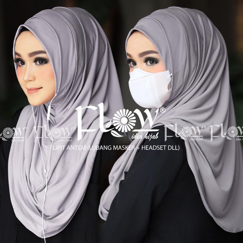 Jilbab Instan Simpel 2in1 Lipit Ori Flow-Light Grey