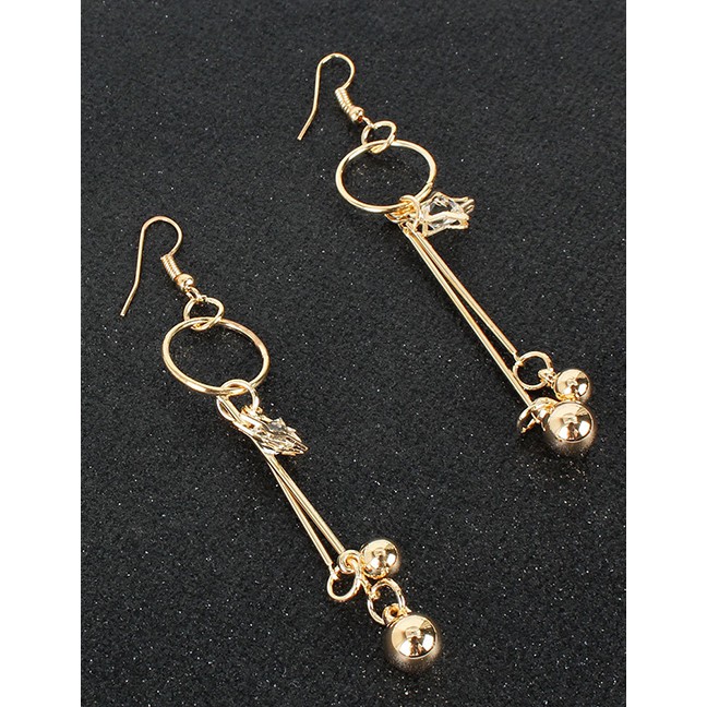 LRC Anting Gantung Fashion Golden Diamond-shaped Five-pointed Star Tassel Geometric Round Alloy