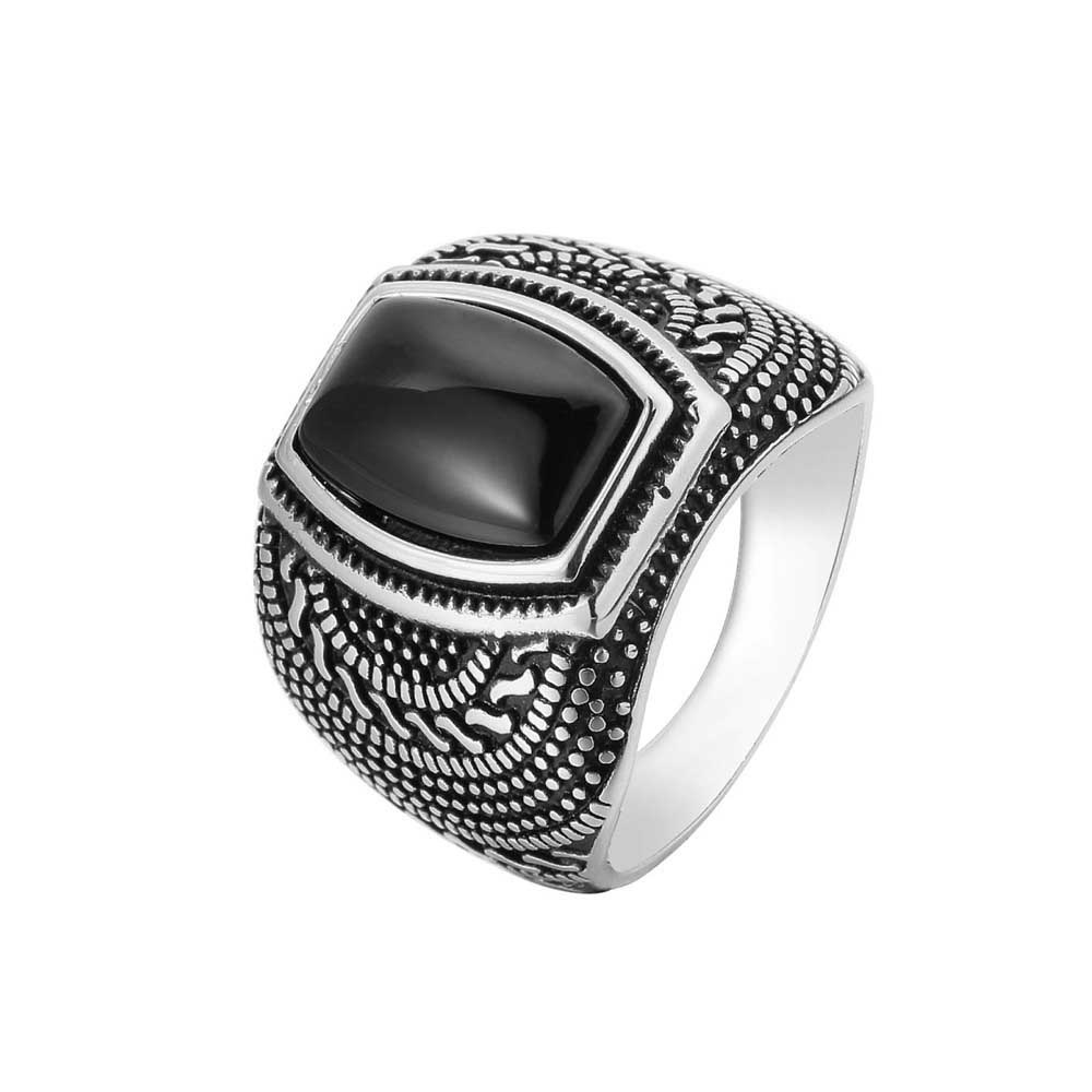 Cincin Bahan Titanium Steel Warna Hitam Gaya Vintage Untuk Pria