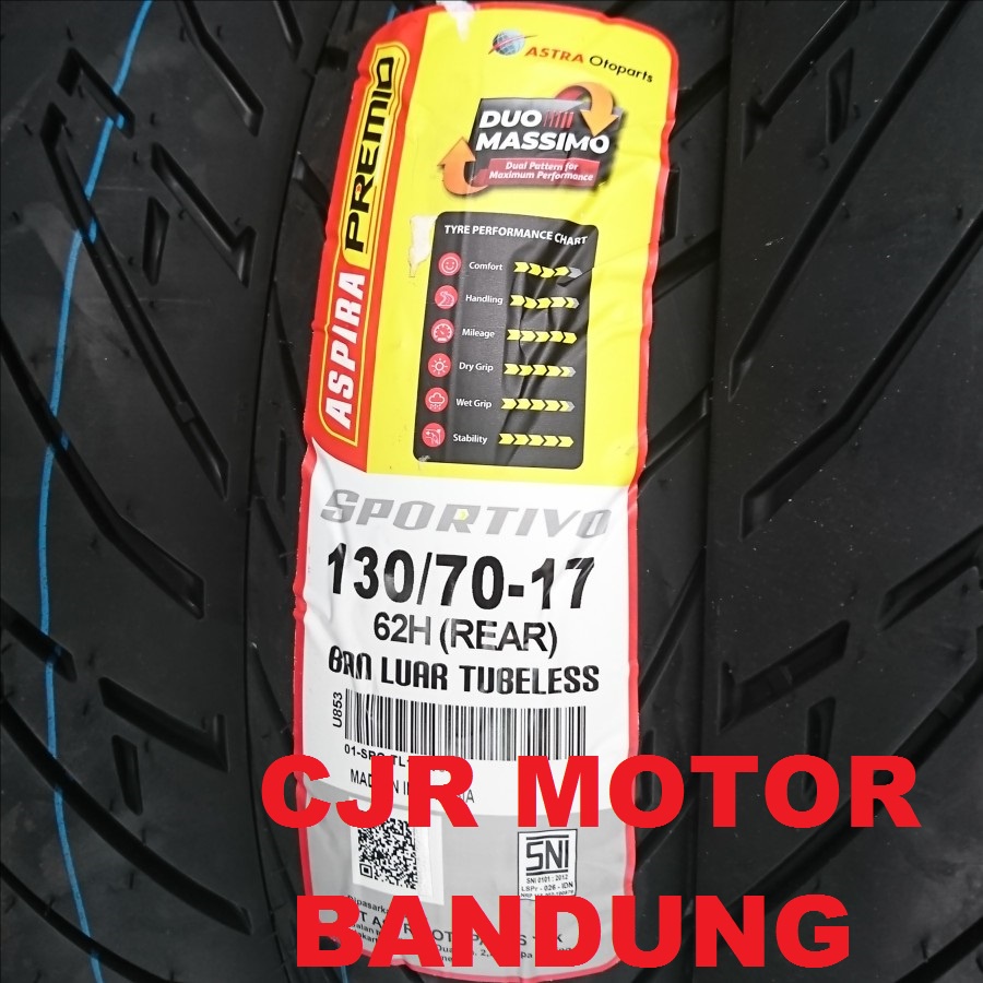 Aspira Premio Sportivo 130/70 ring 17 ban belakang tubeless standar ori motor cbr 150 ninja sl r15