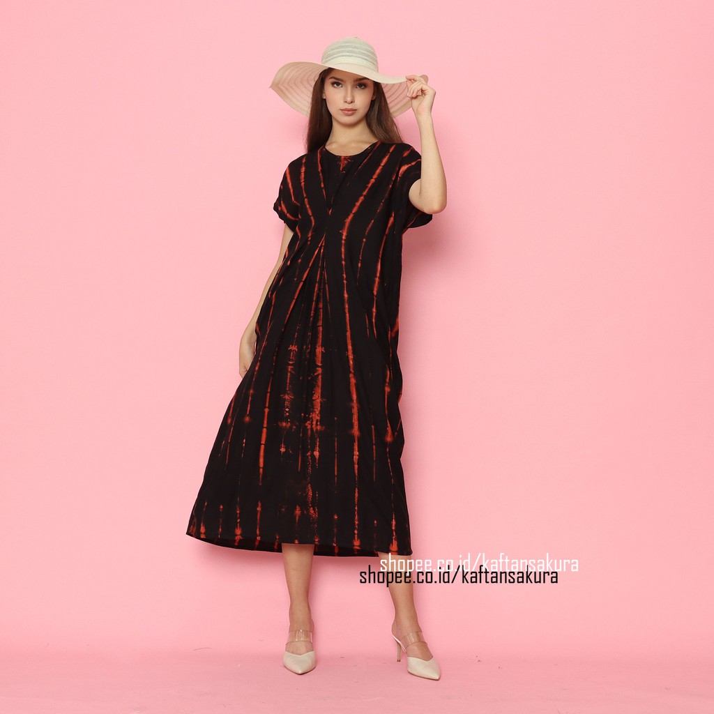 KAFTAN DRESS MAXI WANITA HOME DRESS TIE DYE WARNA HITAM TERBARU RAYON LEMBUT MURAH BY KAFTANSAKURA