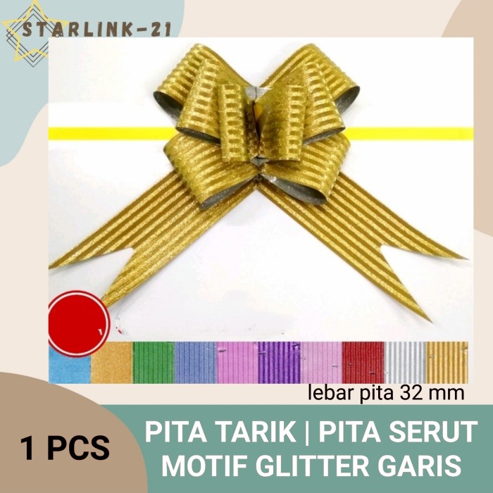 

PITA TARIK | PITA SERUT | PITA PARSEL Pita Motif Glitter Garis 32mm
