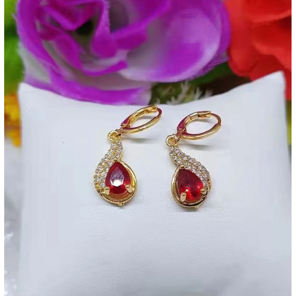 Anting Xuping Permata Merah Lapis Emas Perhiasn Fashion E213