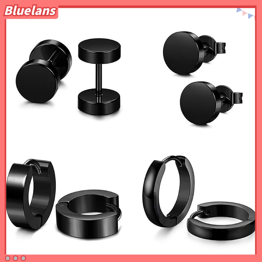 Bluelans 4 Pairs Earrings Set Safe Popular Stainless Steel Stainless Steel Dumbbell Ear Stud for Men