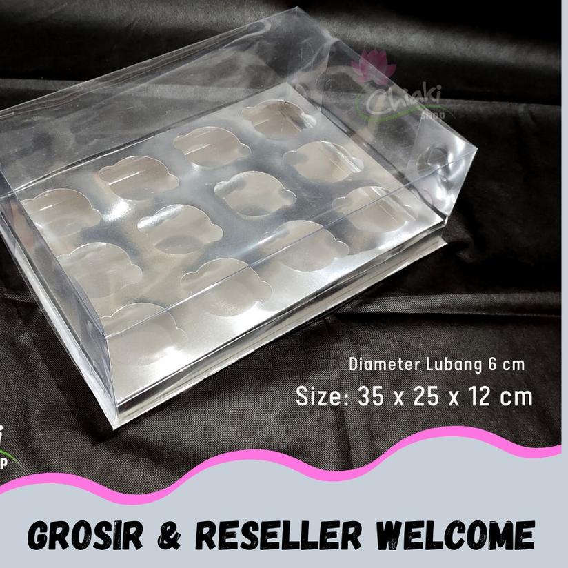 

♪ Box Cupcake isi 12 SILVER 35 x25x12 Kotak Mika Donat Dus Kue Kardus Emas Muffin Cake Pudding Karton ☄