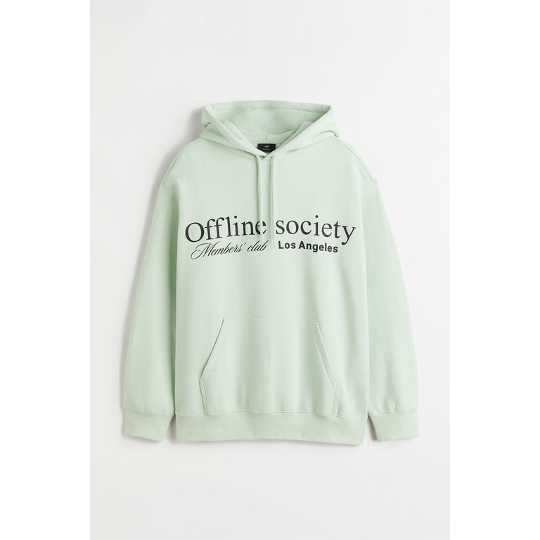 Hoodie H&amp;M off line society green mint Original Sweater hijau mint offline society