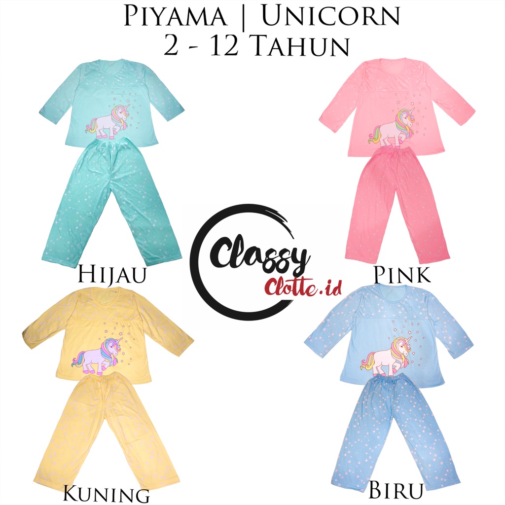 Baju Tidur Setelan Unicorn Anak Perempuan 2 - 12 Tahun | Celana Panjang dan Tangan Panjang