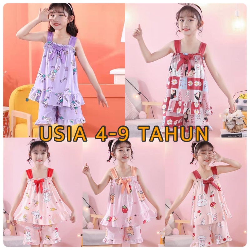 SETELAN PIYAMA IMPORT ANAK PEREMPUAN | DST006 | SET BAJU TIDUR ANAK CEWEK USIA 4-8 TAHUN | PAKAIAN TIDUR ANAK | DASTER TIDUR ANAK