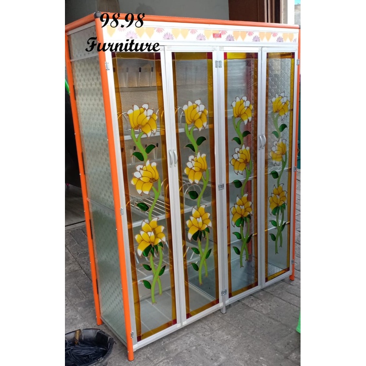 Rak Piring Aluminium 4 Pintu Motif - Rak Piring Kaca 4 Pintu - Medan
