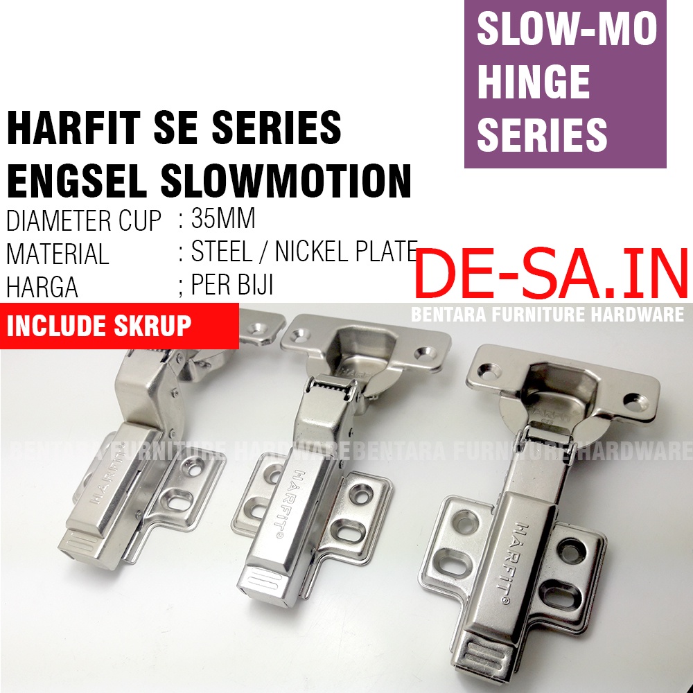 Harfit SE - 35MM  Engsel Sendok Slow Motion- Clip On Conceal Hinge Soft Closed SE-0 SE-8 SE-16 LURUS SETENGAH FULL BUNGKUK INSET HALF FULL OVERLAY