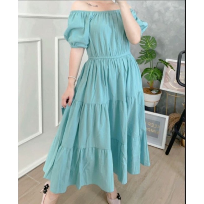 DRESS PANTAI / DRESS SABRINA CANDA OFF SHOULDER / KOREAN VINTAGE LONGDRESS RAYON FIT TO XL